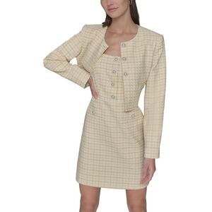 Karl Lagerfeld Paris Womens Boucle Tweed Cropped Jacket 16 Yellow/White NWT $168